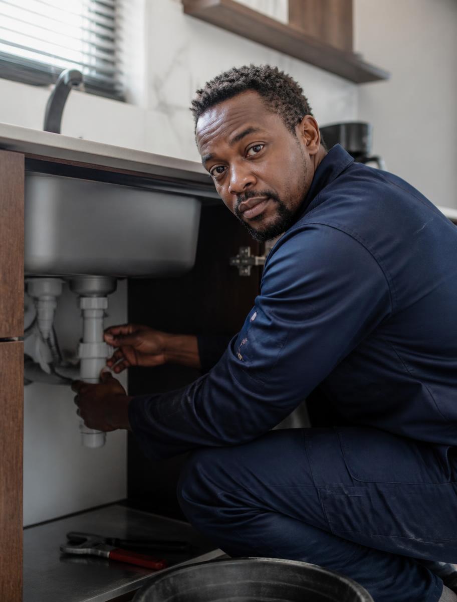Plumbing tradesman at work