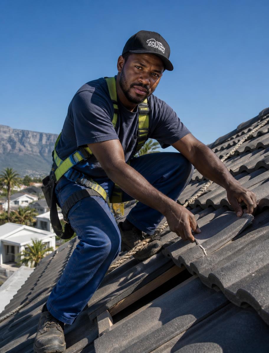 Roofing tradesman at work